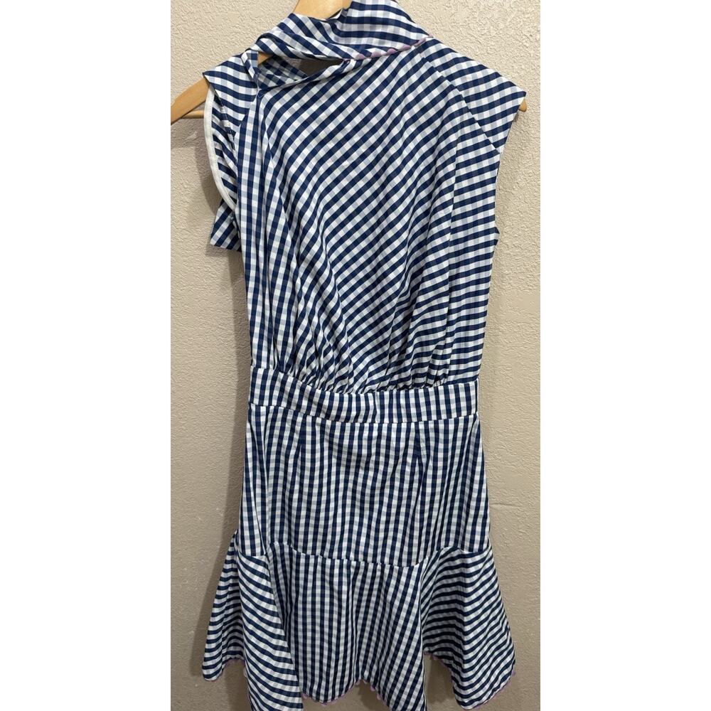 Tish Cox Blue & White Gingham Mini Dress with Neck Tie - Picture 2 of 7
